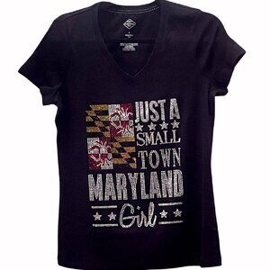 Just A Small Town Maryland Girl Rhinestone Woman’s V-Neck Short - NEW Fast Ship